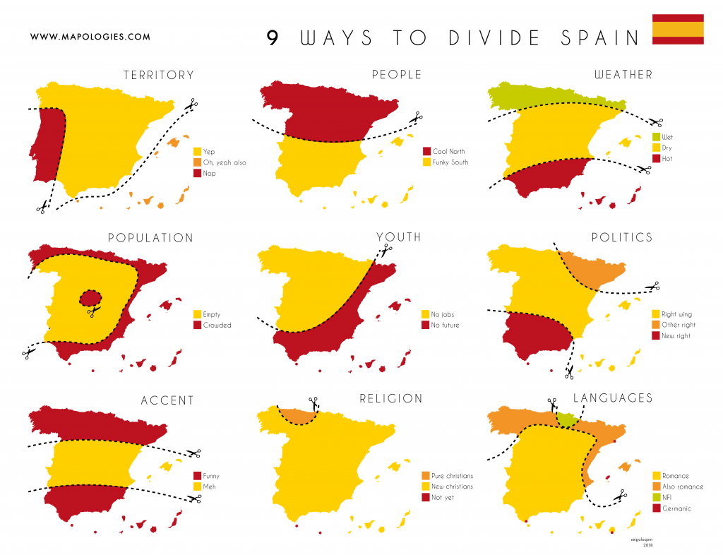 Nine different ways to divide Spain