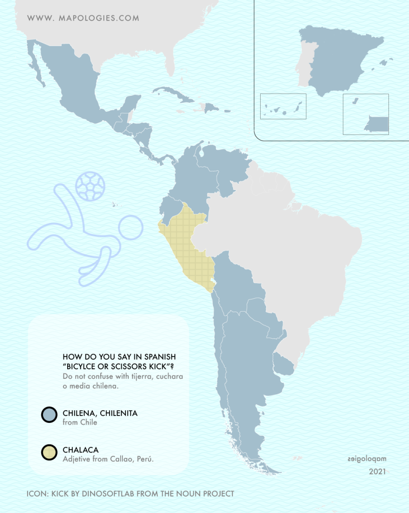 Map of the informal piece of clothing "bicycle or scissors kick" in the different varieties of Spanish