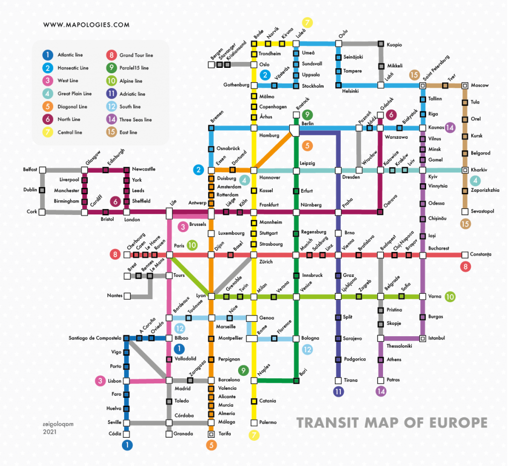 A map of an alternative railways network