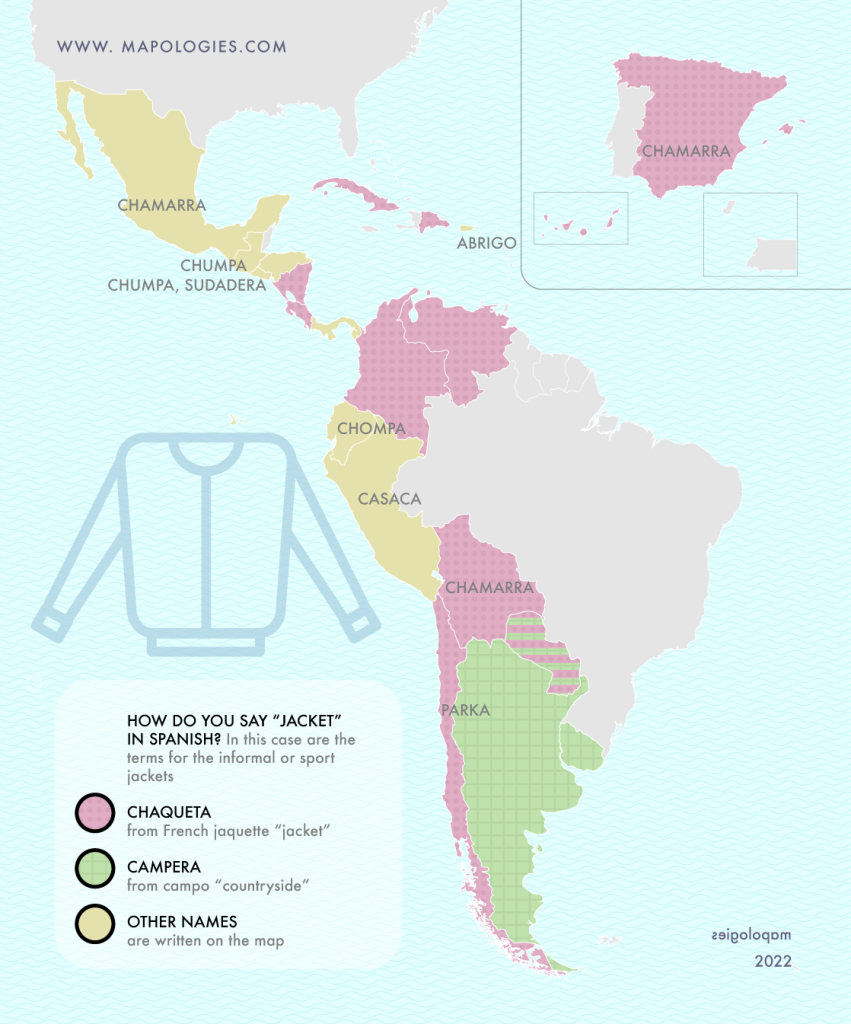 Map of the informal piece of clothing "jacket" in the different varieties of Spanish