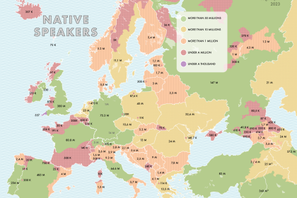 Map of the number of natives speaker by language