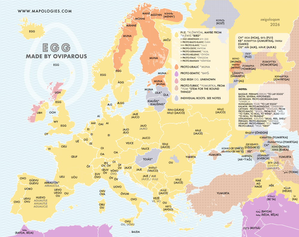 Etymology map of egg in several languages