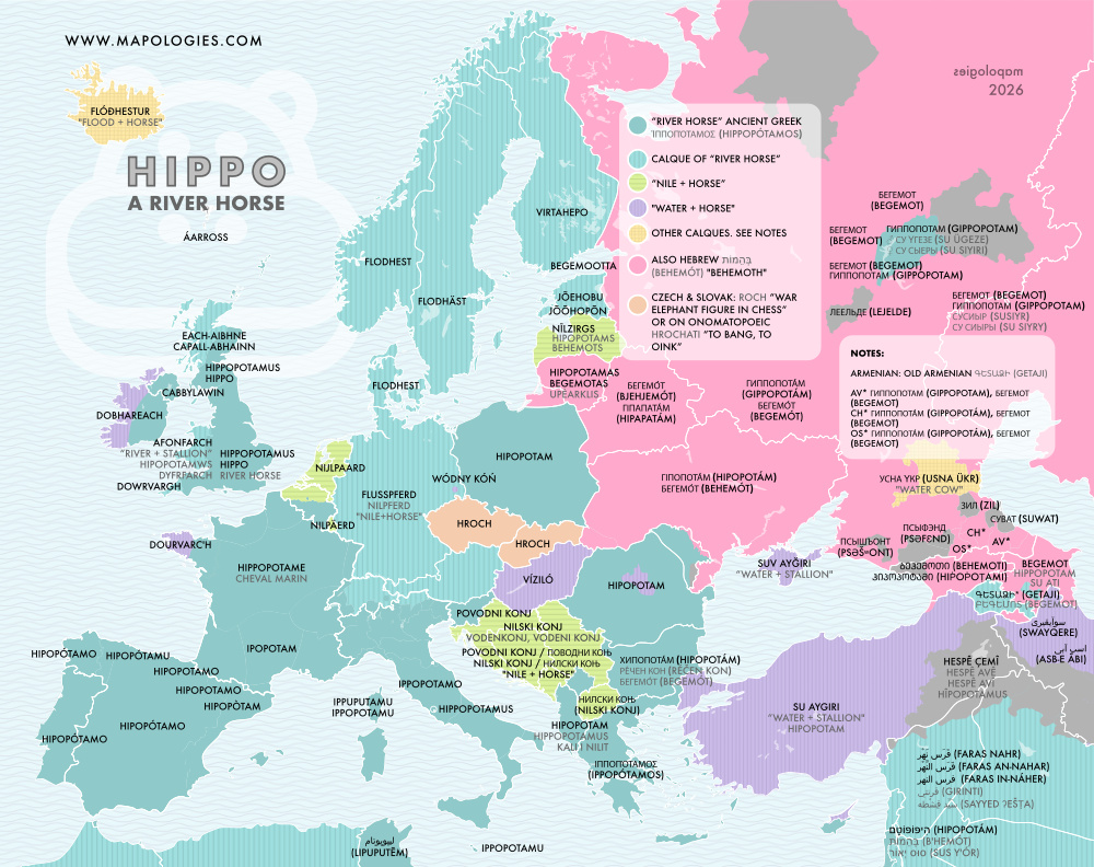 Etymology map of hippopotamus
